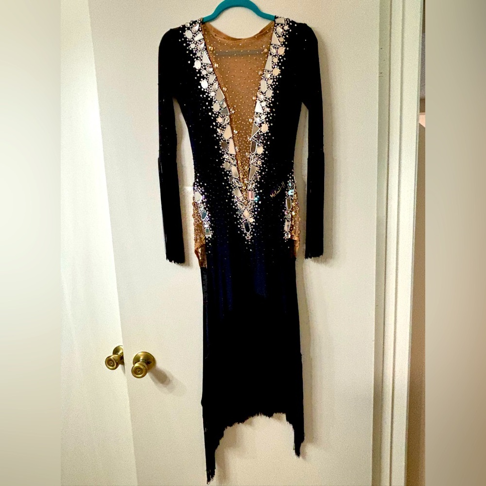 Latin Ballroom Crystal Competition Dress with Fringe